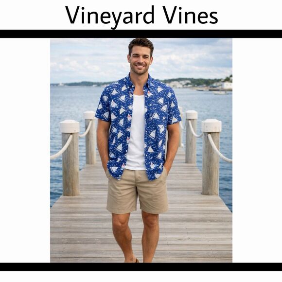 Vineyard Vines Other - Vineyard Vines Classic Fit Murray Shirt Blue Sailboat Print Shep Ian Nautical L